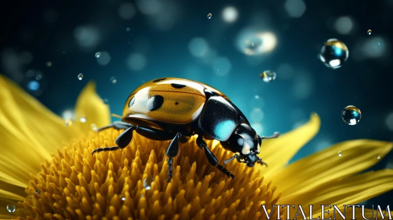 AI ART Ladybug on Yellow Flower Close-Up