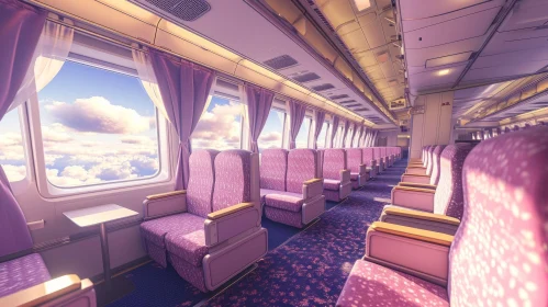 Luxurious Purple Patterned Train Car with Stunning Views
