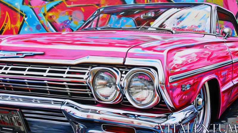 Pink Classic Car Painting | Abstract Artwork AI Image
