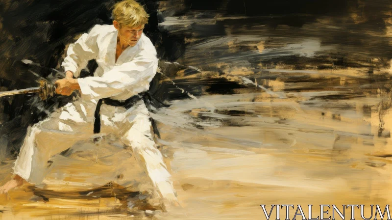 Powerful Karate Man with Samurai Sword AI Image