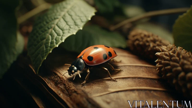 Red Ladybug on Green Leaf AI Image