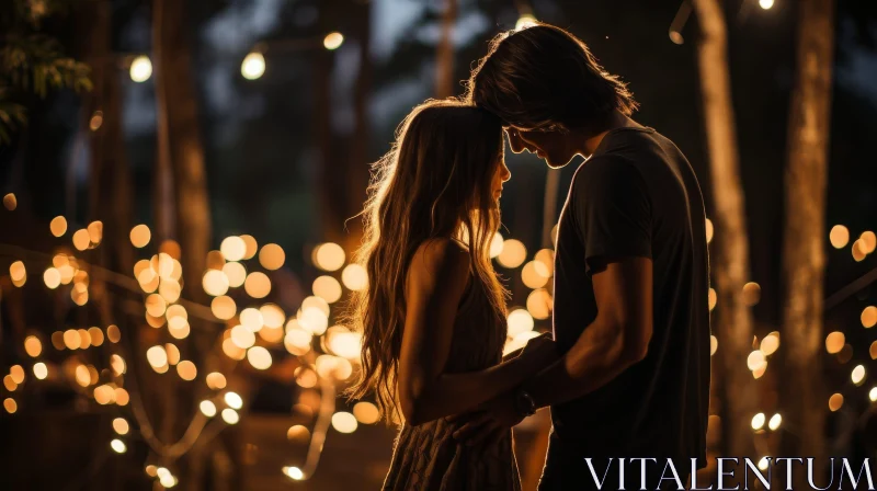 Romantic Silhouette of Man and Woman with Bokeh Lights AI Image
