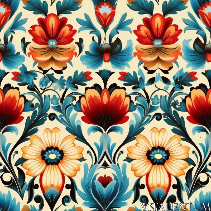 Symmetrical Floral Pattern on Light Beige Background AI Image