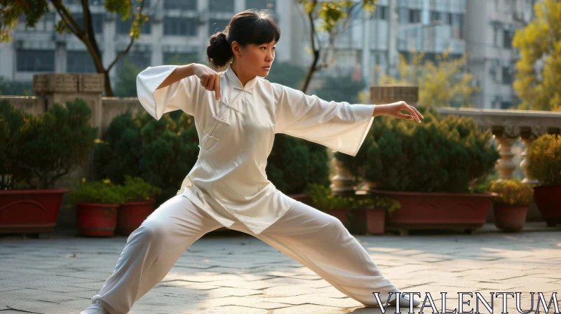 Young Woman Practicing Tai Chi in Park AI Image