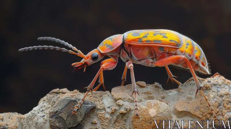 Colorful Beetle Close-Up on Rock AI Image