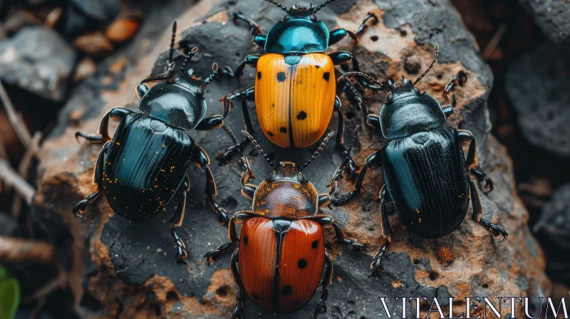 AI ART Colorful Beetles on Rock in Nature