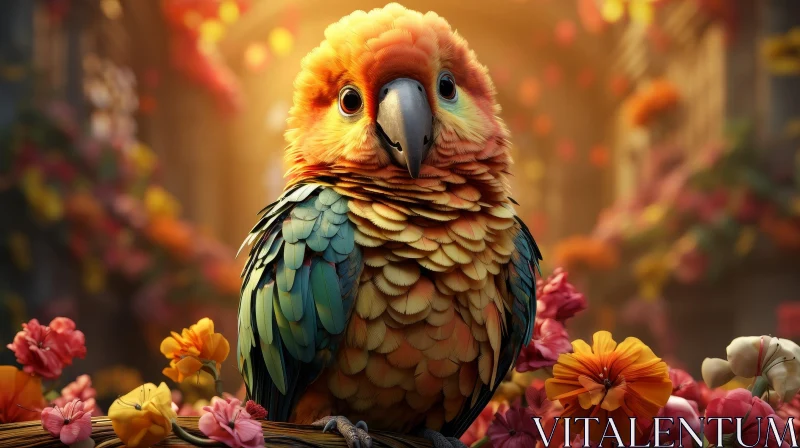 AI ART Colorful Parrot on Branch with Vibrant Feathers