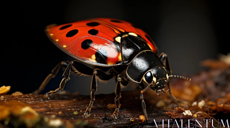 Detailed Red Ladybug on Wooden Surface AI Image