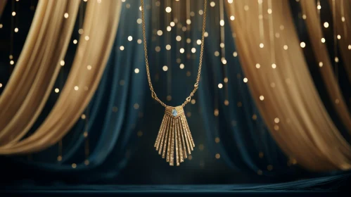 Elegant 3D Gold Necklace with Blue Gemstone Pendant