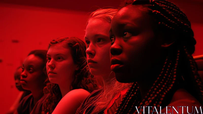 Enigmatic Scene: Four Girls in a Dark Room AI Image