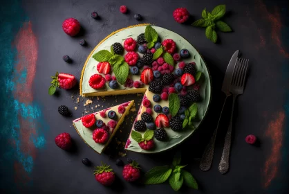 Exquisite Green Berry Cheesecake with Fresh Berries and Mint