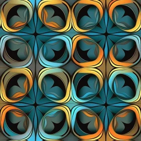 Interlocking Quatrefoils Seamless Pattern in Blue, Green, Orange, and Black