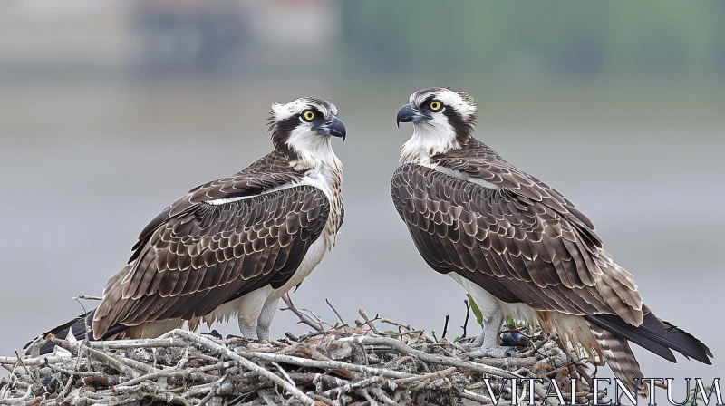 Ospreys Nesting on River: Wildlife Photography AI Image