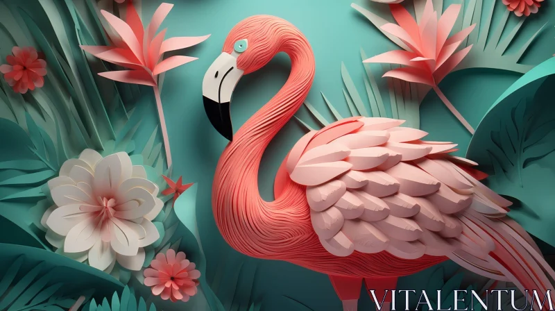 AI ART Pink Flamingo in Tropical Paradise