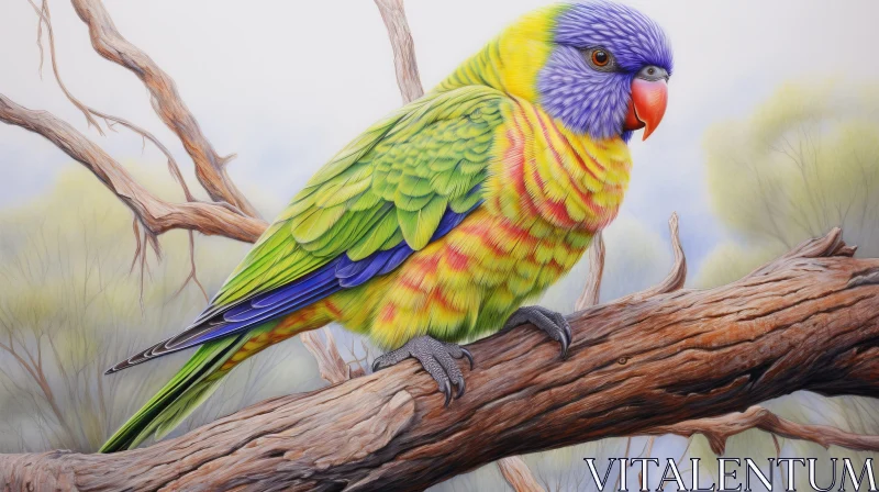AI ART Realistic Parrot Painting on Branch