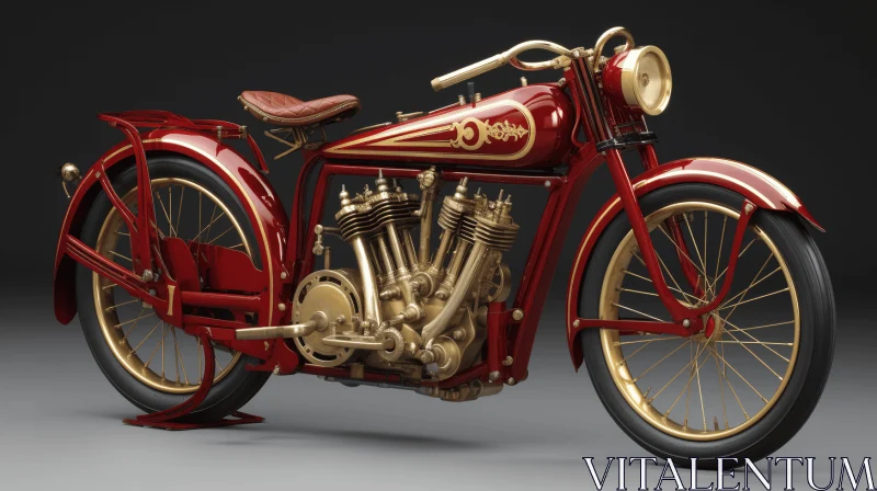 AI ART Red Vintage Motorcycle with Gold Details | Precise Engineering