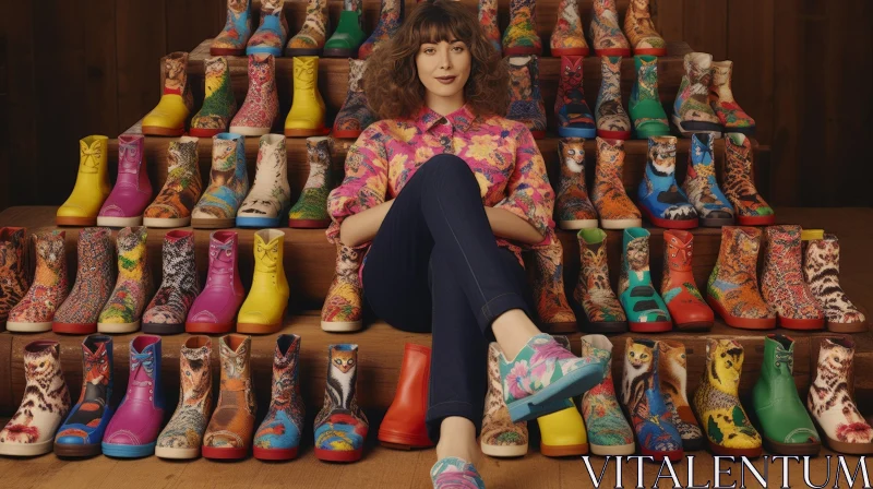 AI ART Colorful Boots Fashion Portrait on Staircase