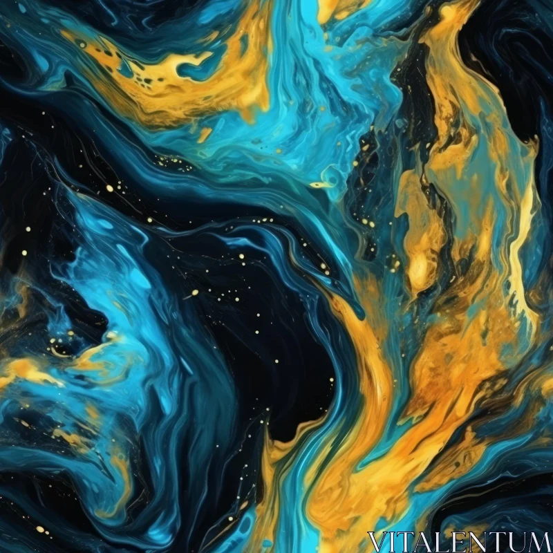Dark Blue and Gold Abstract Marbled Painting AI Image