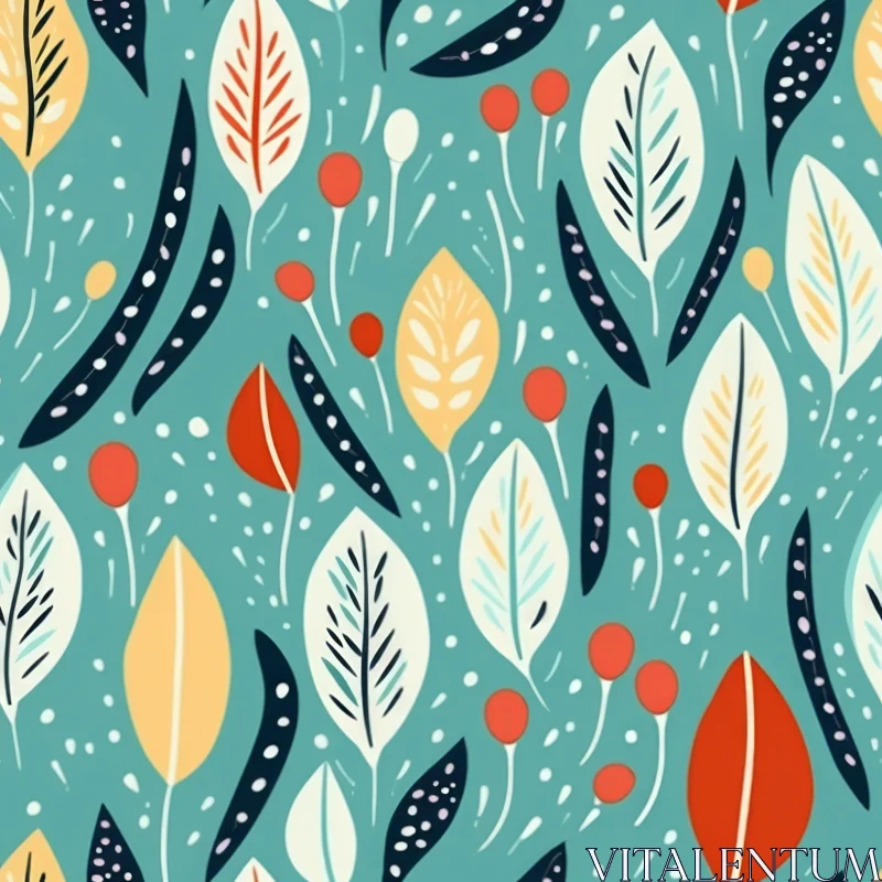 Floral Vector Pattern with Leaves and Berries AI Image