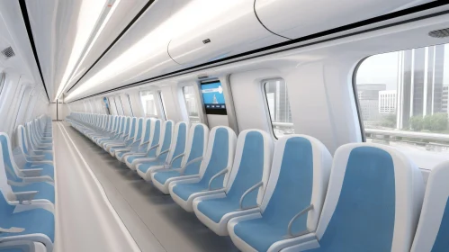 Futuristic Train Interior with Blue and White Seats