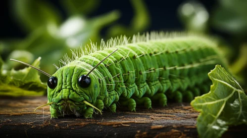 Green Caterpillar on Branch - Nature Macro Photography