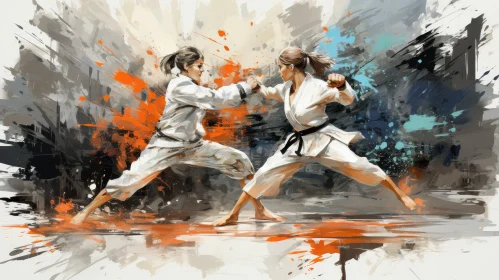 Karate Fight Painting - Women in Kimonos