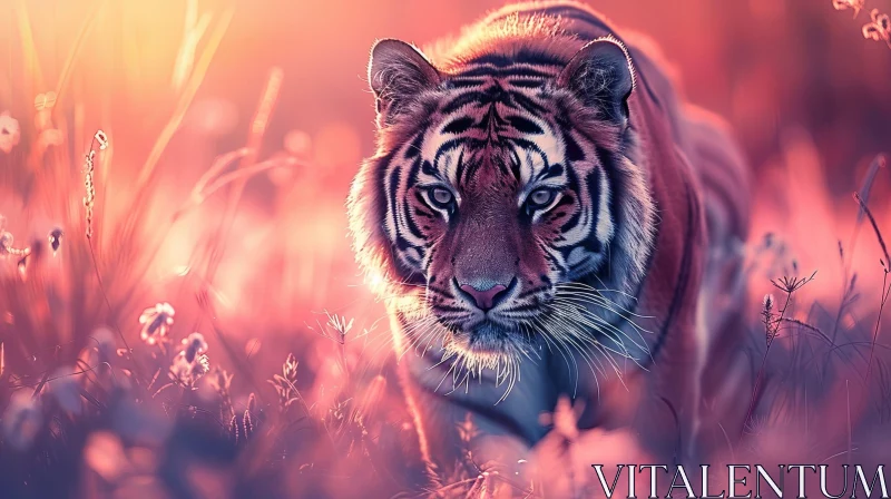 AI ART Majestic Tiger in Field - Wildlife Photography