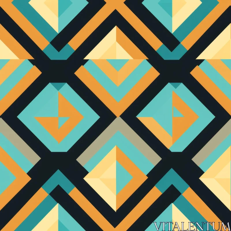Seamless Geometric Pattern with Blue, Yellow, and Orange Diamonds AI Image