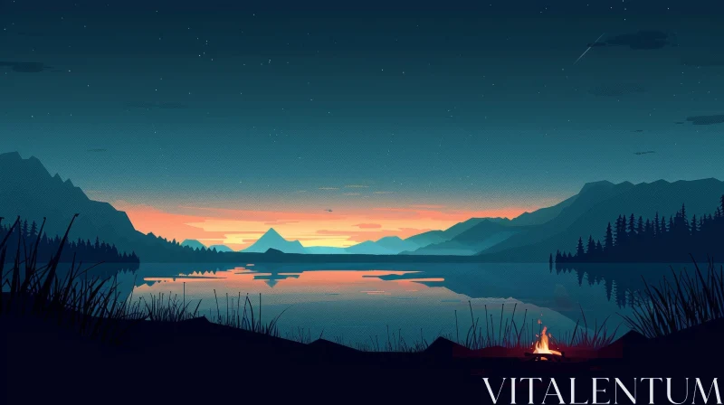 AI ART Tranquil Sunset Lake and Mountain Landscape