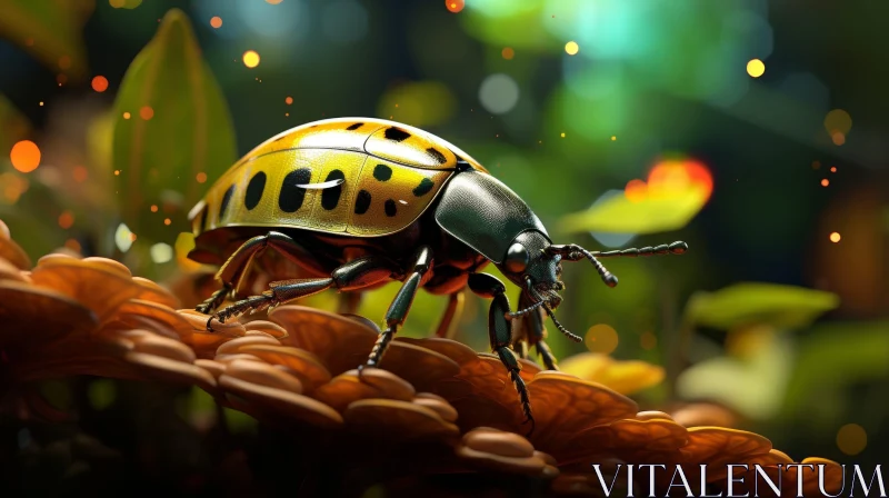 Yellow Ladybug on Brown Leaf - Nature Macro Photography AI Image