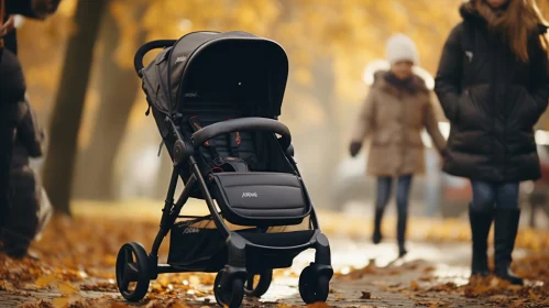 Black Baby Stroller in Autumn Park