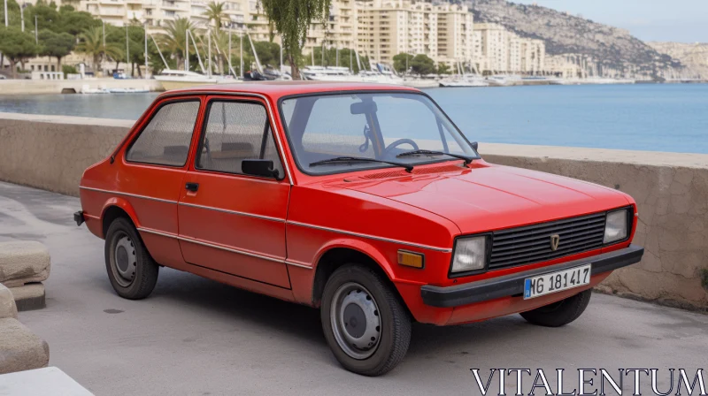 Captivating Photorealistic Rendering of an Old Red Car from the 1980s AI Image