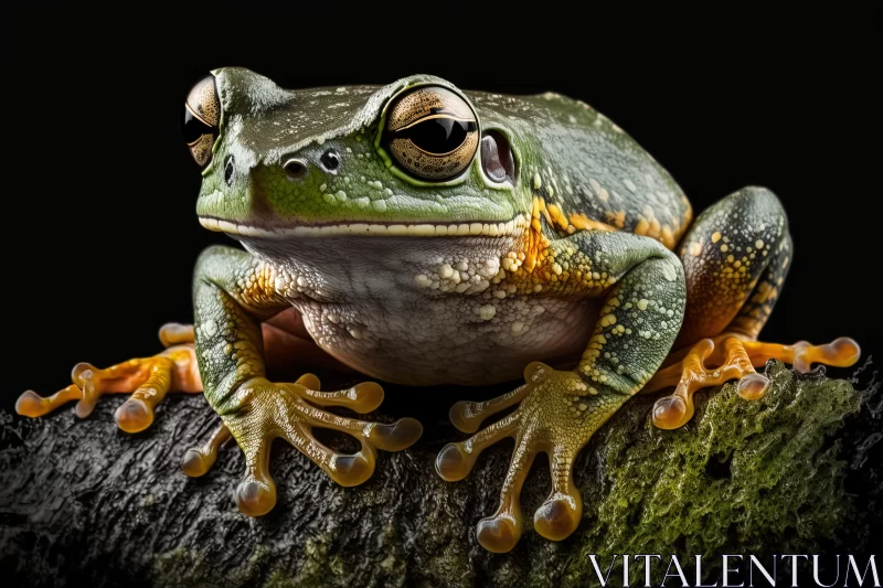Captivating Portrait of a Green and Orange Frog on a Log AI Image