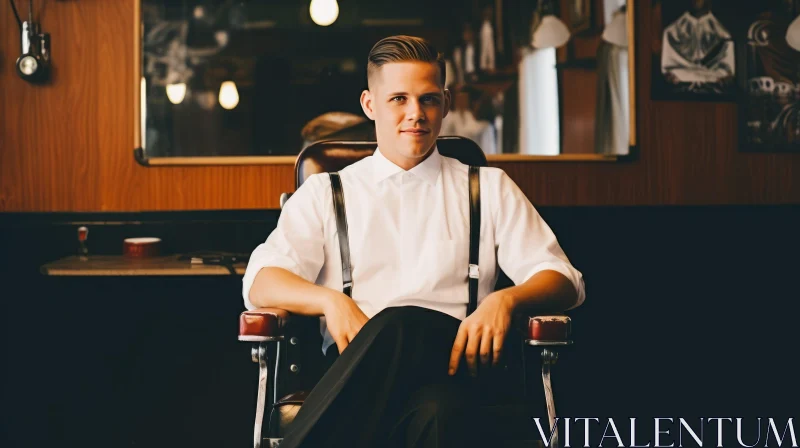 Confident Young Man in Barber Chair Portrait