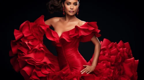 Elegant Woman in Red Dress - Fashion Portrait