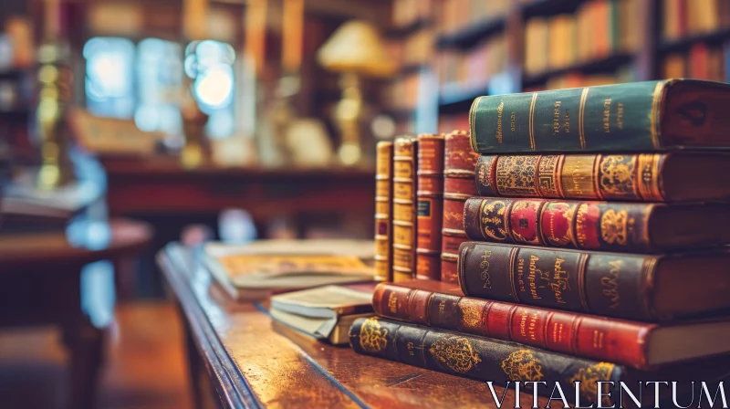AI ART Enchanting Photograph of Aged Books on a Wooden Table