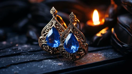 Exquisite Gold Earrings with Blue Gemstones