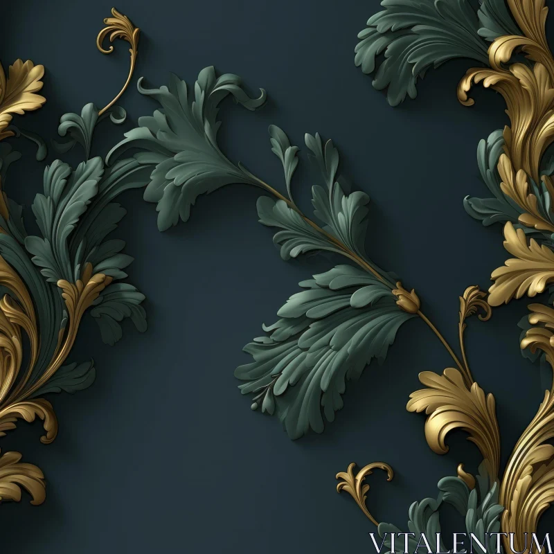 Luxurious 3D Seamless Damask Pattern in Dark Blue and Gold AI Image