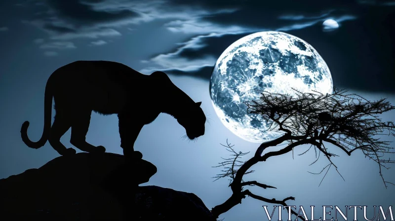 Moonlit Panther Night Scene AI Image