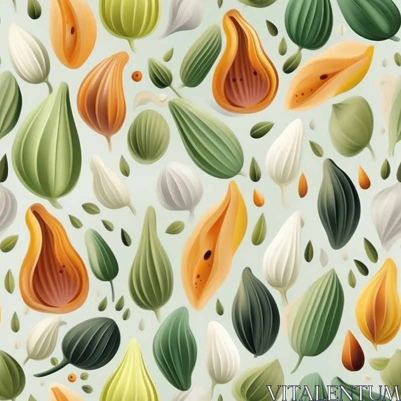 Pear and Leaf Seamless Pattern - Blue-Green Background AI Image