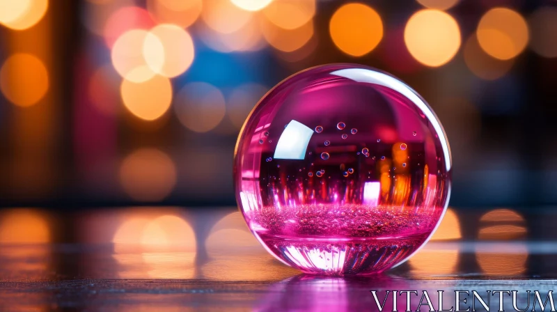 Pink Glass Ball with Colorful Lights AI Image