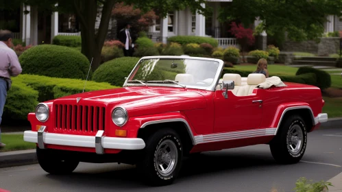 Red Jeep Convertible Parked Next to People - Playful Yet Sophisticated