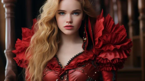 Serious Expression Portrait of a Woman in Red Dress