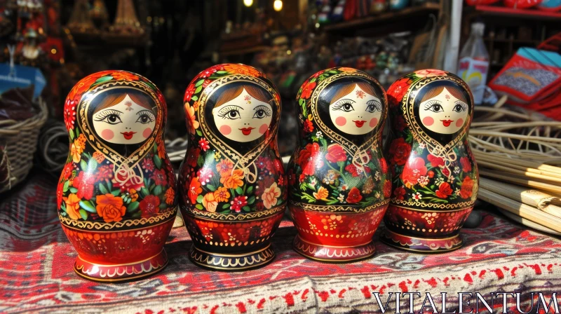 Traditional Russian Nesting Dolls - Vibrant Wood Artwork AI Image