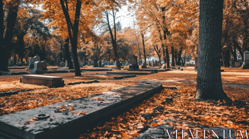 Tranquil Autumn Scene: Old Cemetery in Fall AI Image