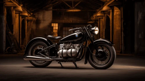 Vintage-Inspired Black Motorcycle in a Dark Room | Bold Curves and Elegance
