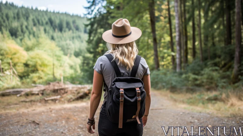 Woman Walking in Forest Trail AI Image