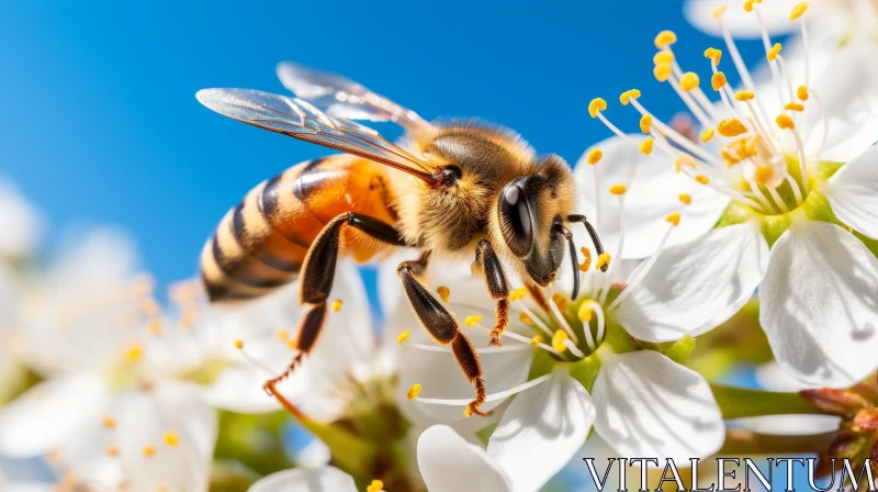 Beautiful Bee Pollinating White Flower AI Image