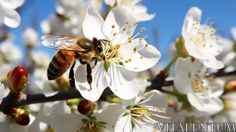 AI ART Bee on White Flower - Nature's Harmony