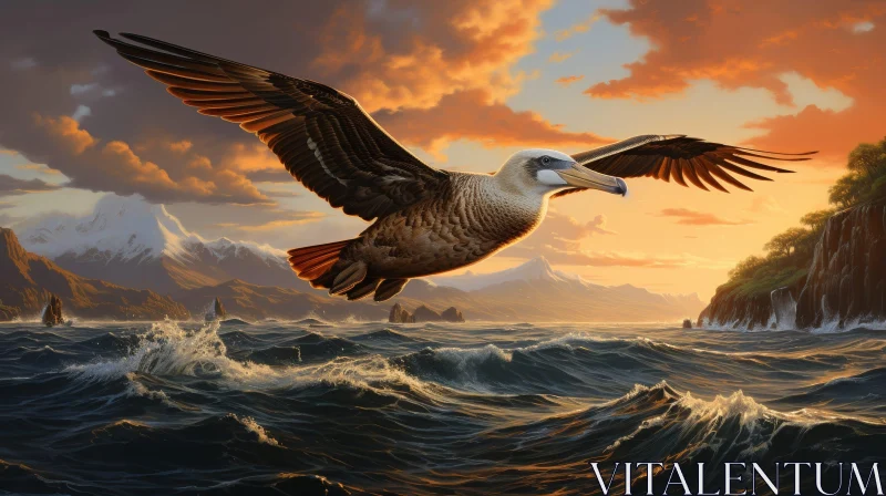 Bird Flying Over Ocean Painting AI Image